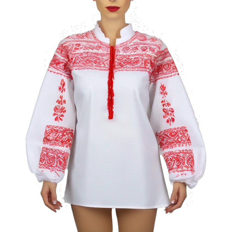 Long sleeve Blouse vyshyvanka, white with red embodiary on sleeves emoji