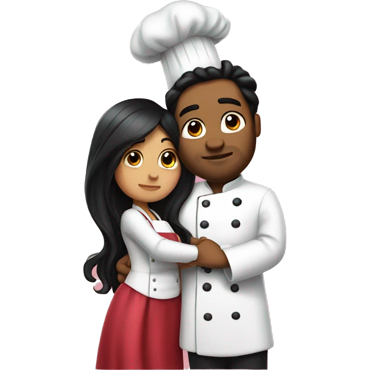 Chef with big belly kisses princess with long black hair  emoji