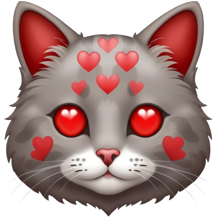 Grey Brown cat with red spots and a white heart emoji