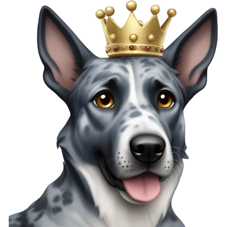 A malinois dark blue merle without red color with a crown on his head emoji