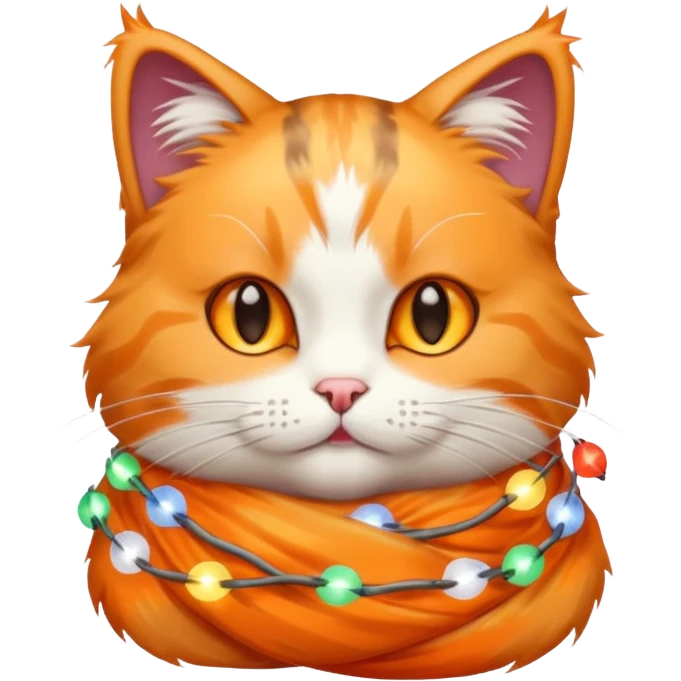 cat wrapped in christmas lights emoji