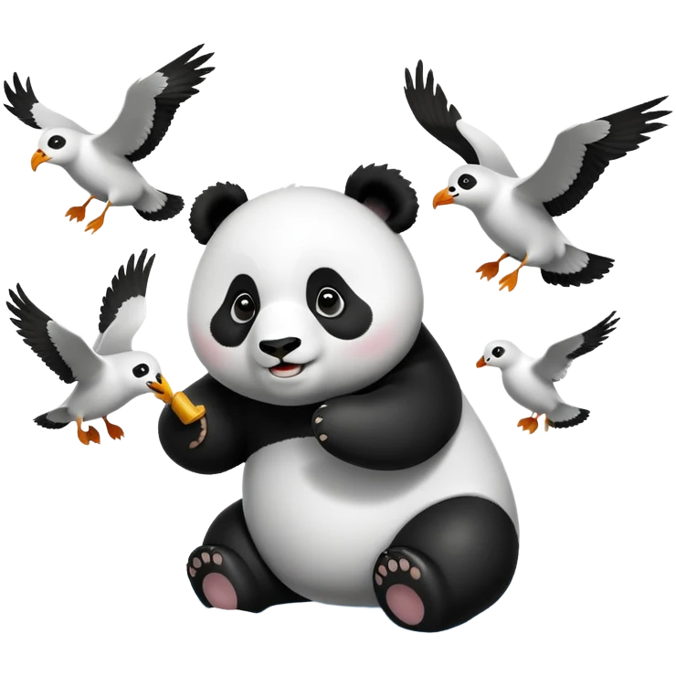 Panda shooing seagulls emoji