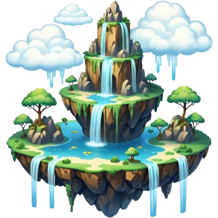 fantasy scenery, floating islands, waterfalls, dreamy clouds emoji