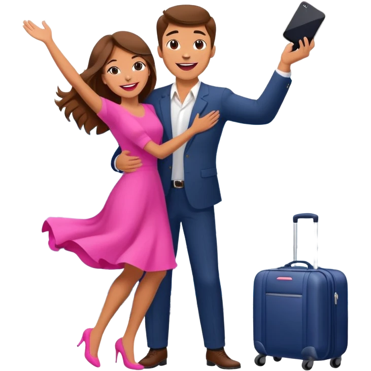  happy elegant beautiful girl flowy brown hair that is more valuable then corals excited to see the love of her life at the airport then the man lifts her up in the air embracing her this way she has pink lips emoji