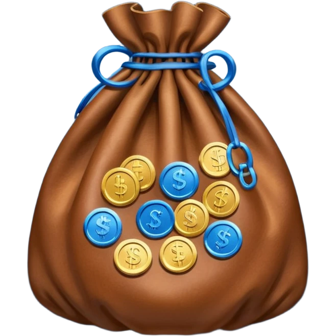 brown money bag with blue coins inside emoji