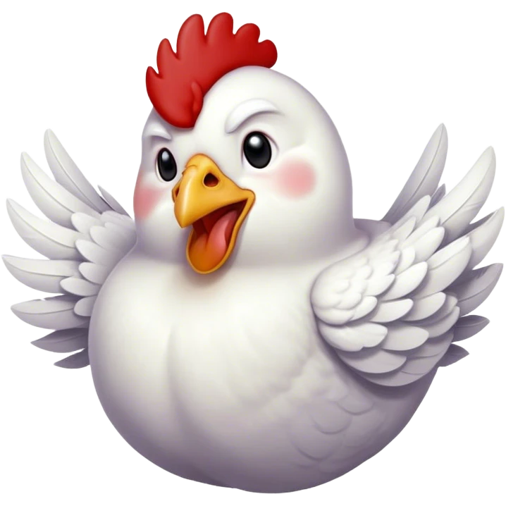 Cinematic Cute Yawning White Chicken Portrait Emoji, Head tilted slightly with a dramatic, wide-open yawn, showcasing a soft, fluffy white plumage with a crisp red comb and drooping wings, round beady eyes barely open in drowsy contentment, Simplified yet irresistibly adorable features, highly detailed, glowing with a soft, cozy glow, high shine, relaxed yet expressive, stylized with a touch of whimsy, bright and endearing, soft glowing outline, capturing the essence of a sleepy yet affectionate chicken, so drowsy it feels like it could stretch out of the screen and curl up for a nap! emoji