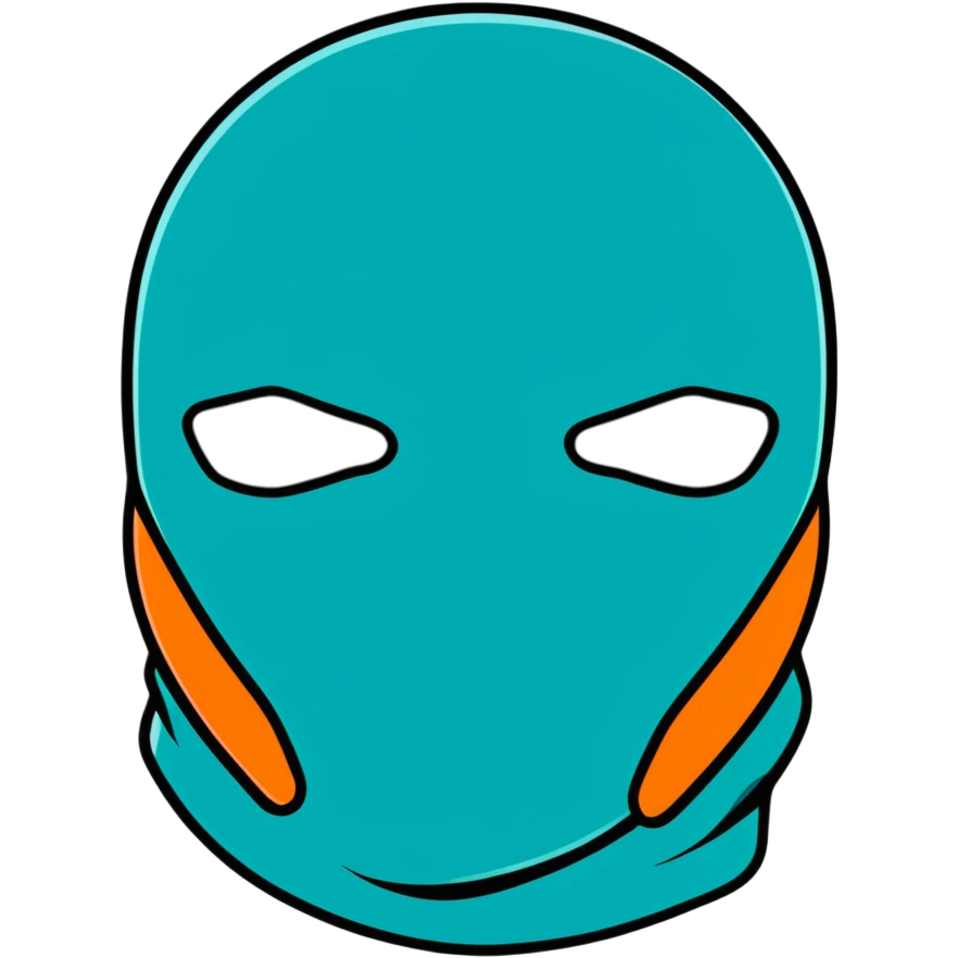 teal and orange ski mask with loving face emoji