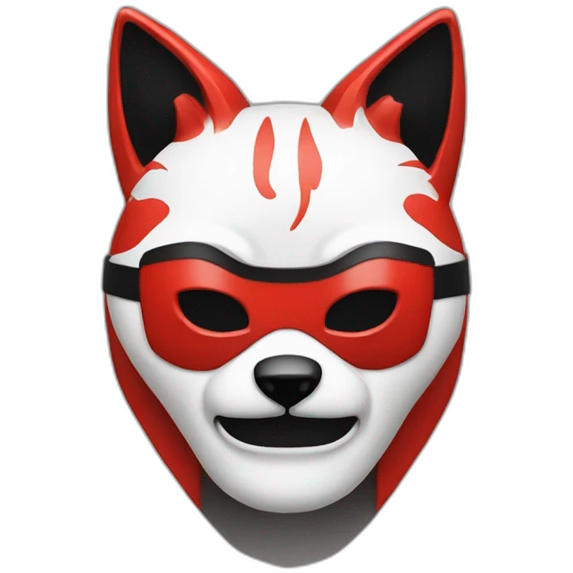 Hacker with Japanese red, black, white kitsune mask emoji
