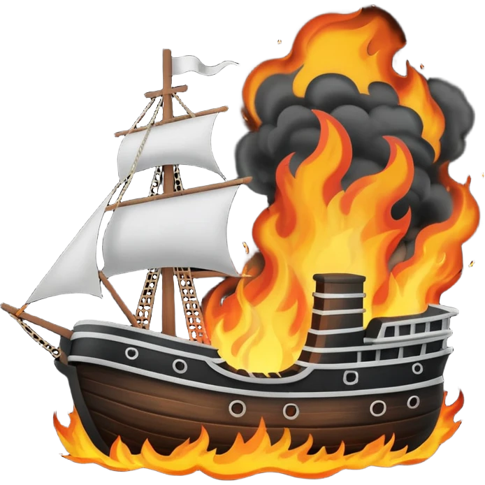 un barco quemandose blanco y negro  emoji