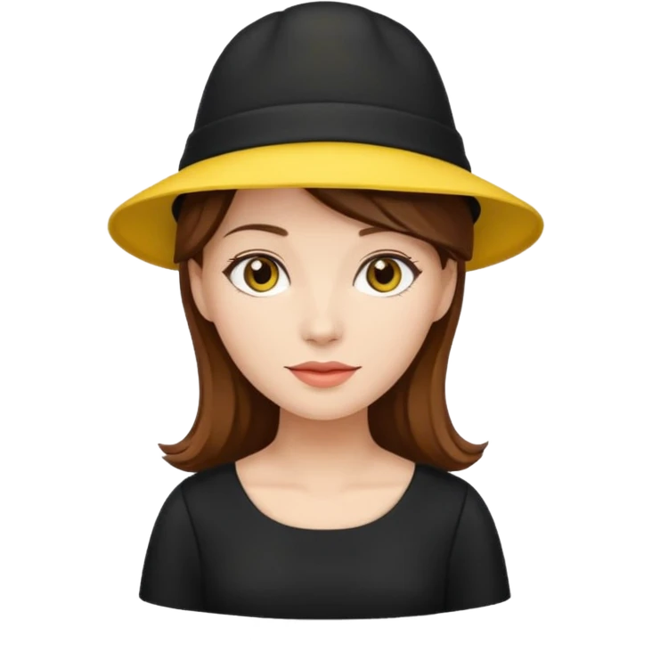 brown hair black dress yellow hat emoji