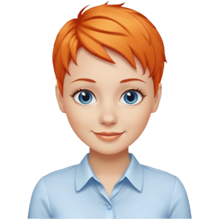27 year old white woman, orange hair, pixie cut, blue eyes,  wearing a white blouse emoji