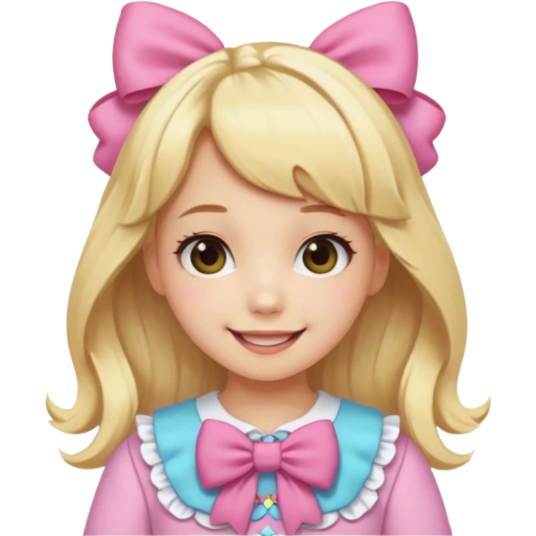 A girl dressed in kawaii clothes with lots of bows and she has blonde hair emoji