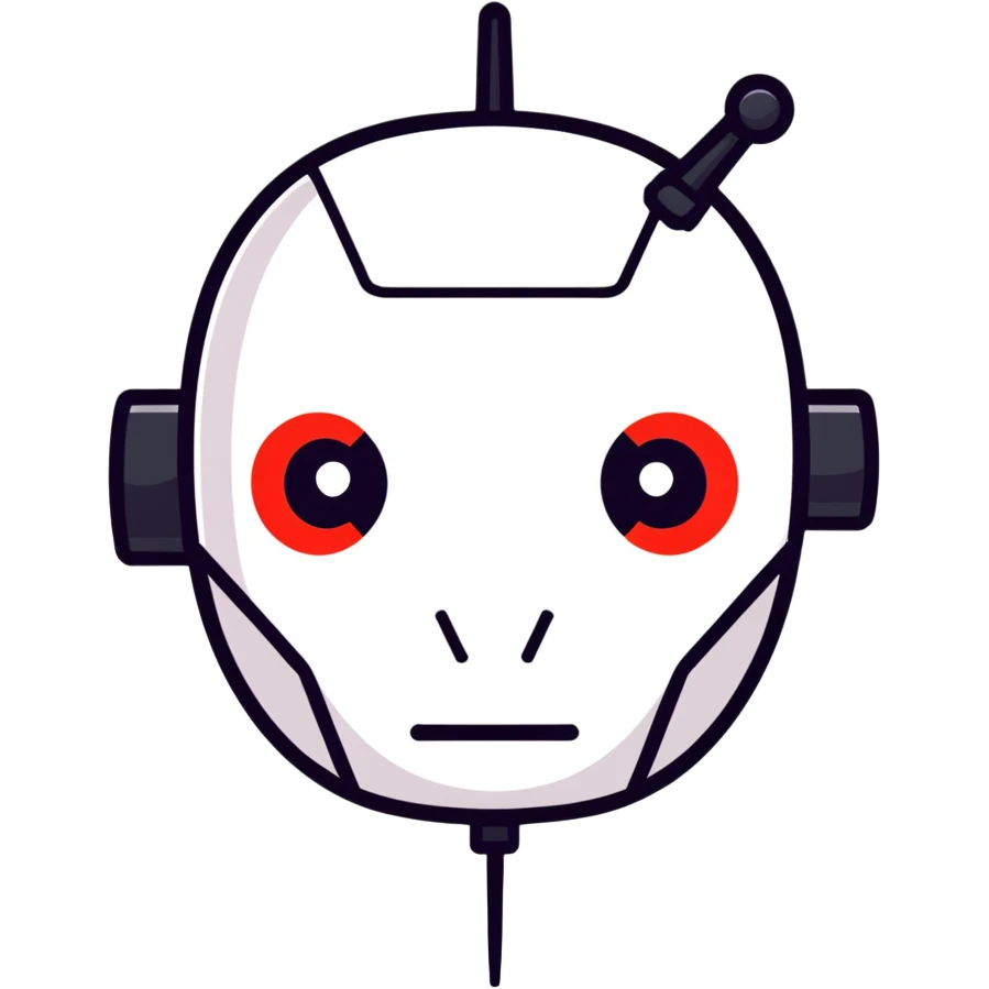 A sleek robot head with a glowing red crosshair over one eye  emoji