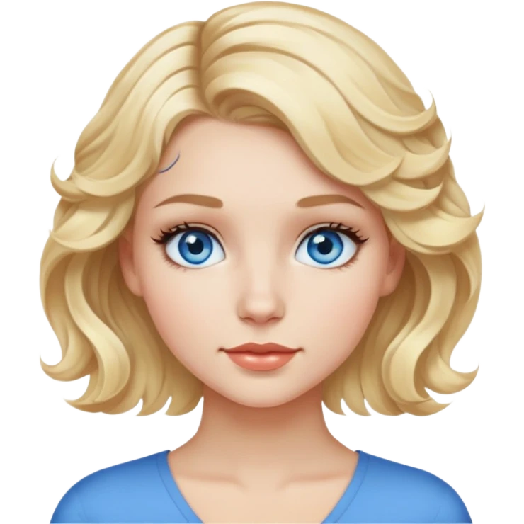Blonde girl short wavy hair blue eyes long lashes emoji