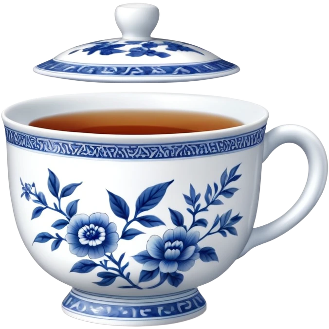 traditional Chinese tea cup with blue and white porcelain design emoji