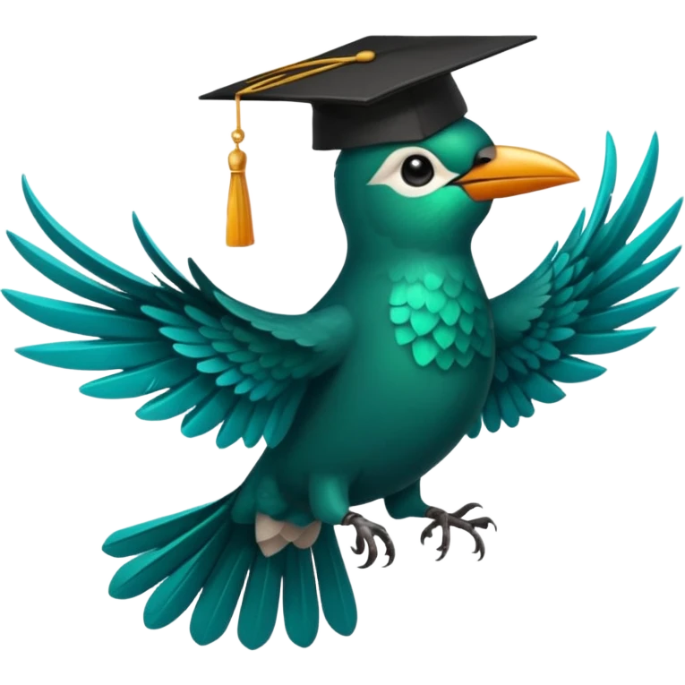 Un colibri con birrete de graduación y que el colibrí sea turquesa oscuro, que este se vea bastante realista  emoji