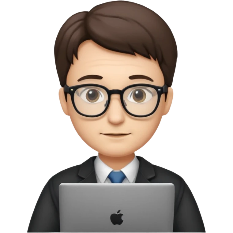 un profesor que este parado con sus lentes y su laptop emoji