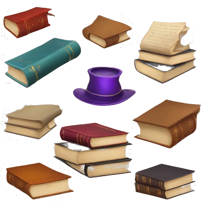 pile of books and magic spell scrolls emoji
