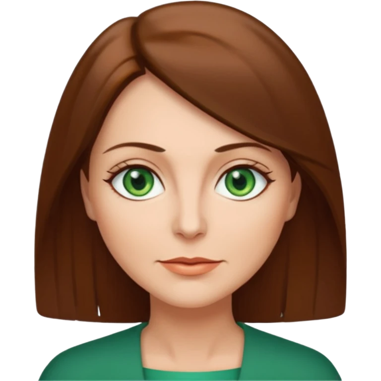 middle age woman with green eyes and shoulder length straight brown hair emoji