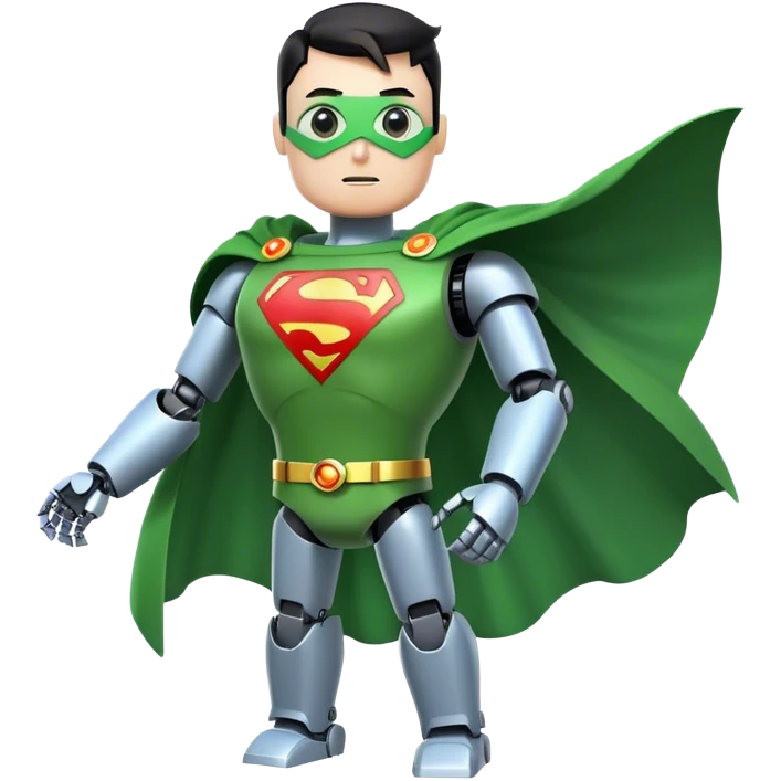 robot with green superman cape and a X in the chest emoji