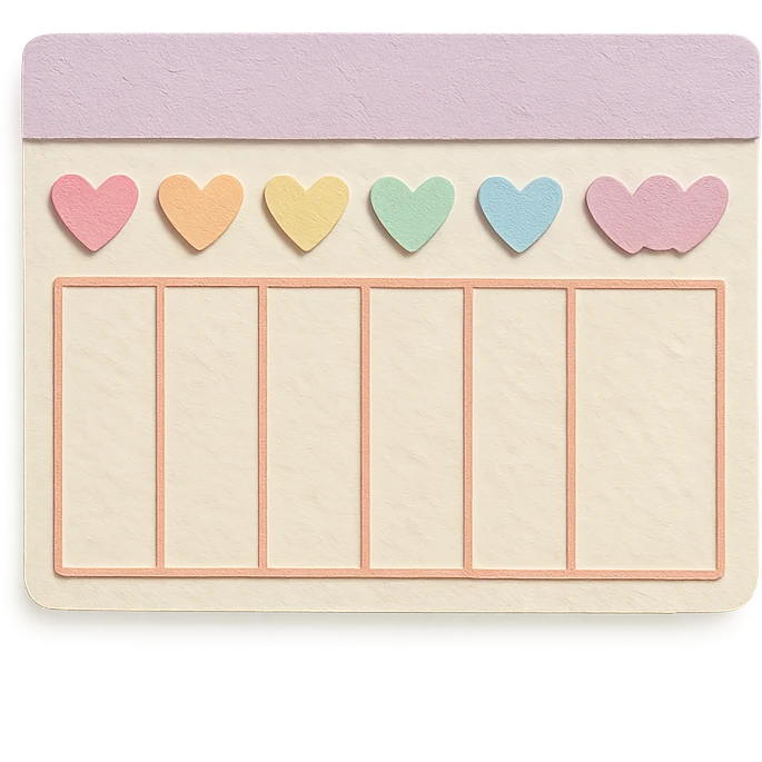 soft pastel kawaii weekly planner box with pastel heart icons emoji