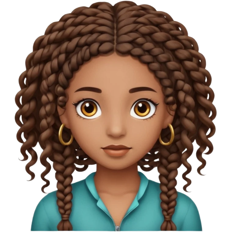 girl with thin braids with curls and brown eyes, brown skin, eyelashes, siren eyes emoji