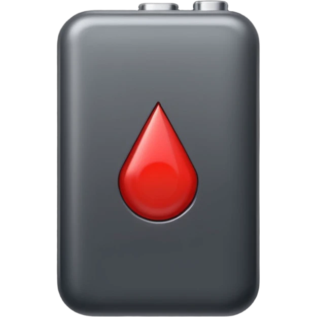 iPhone emoji style battery icon with a small red section left symbolizing very low charge, glossy, modern, minimal emoji