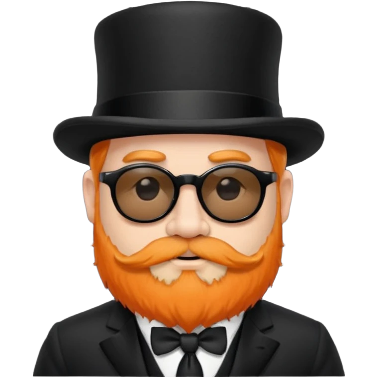 dwarf with a beard, a hairy body black sunglasses and a black top hat on his head. He also has a black tie on his chest. His nose is orange and his skin is pale white. emoji
