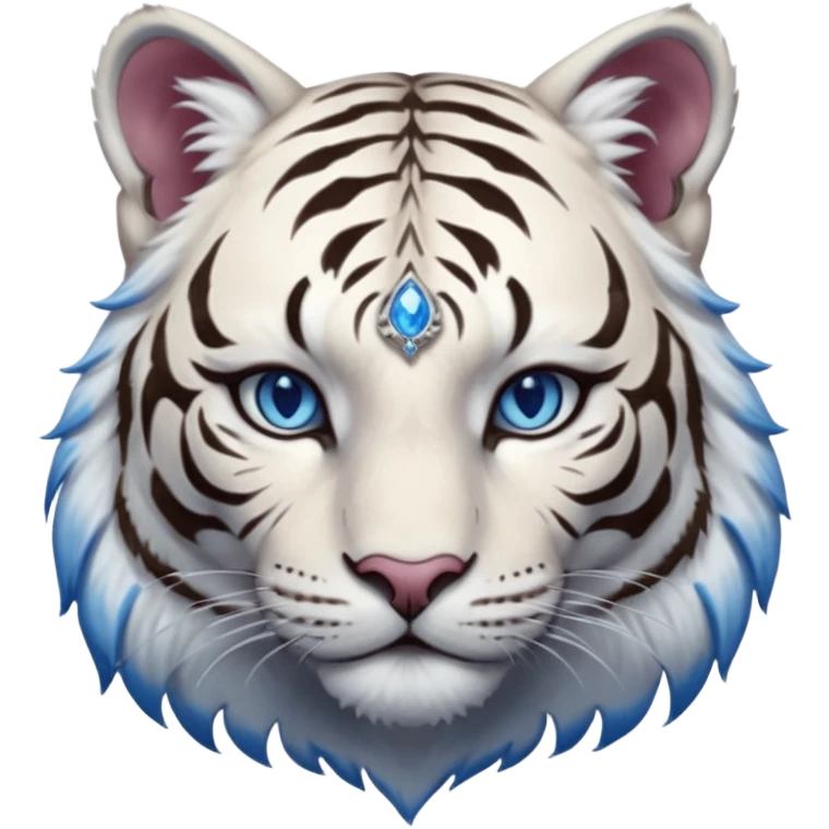 ESO Female white tiger khajiit leader of the umbral rose, blue eyes, blue 'third eye' gem emoji