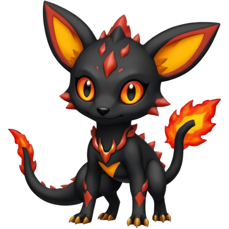 Edgy gothic dark volcanic magma-Salandit-Umbreon-Litten-hybrid-fusion (full body) emoji