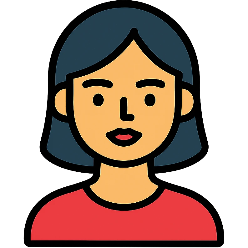modern icon style girl with black hair, black eyes, and red lipstick emoji
