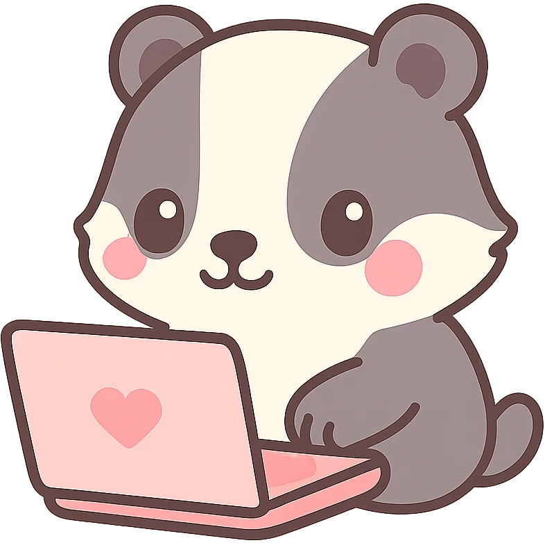 Remove the background so the badger typing on a laptop is on a transparent background, keep the kawaii style. emoji
