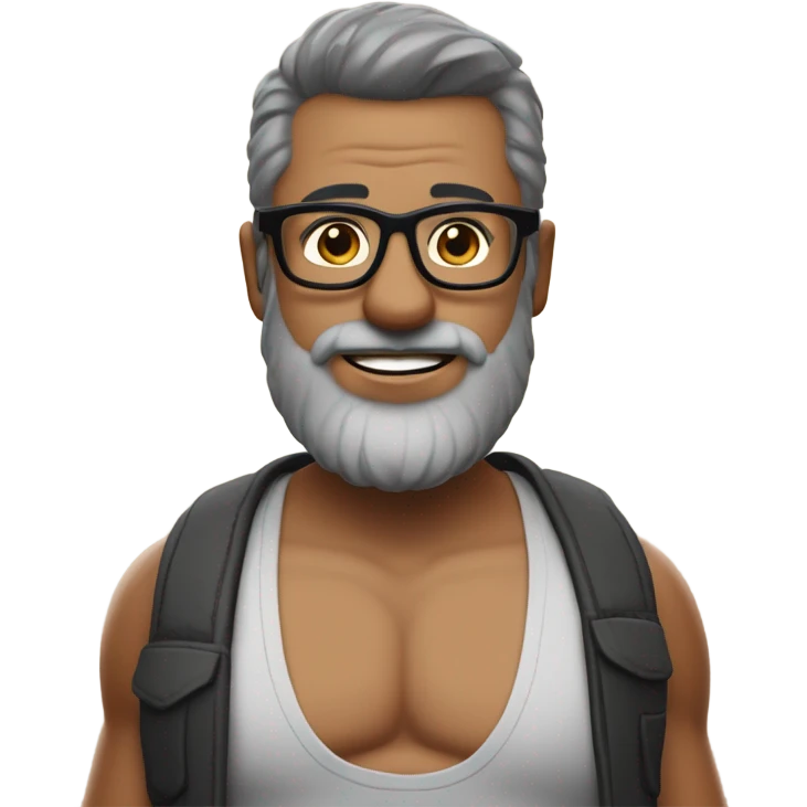 dad with black hair and a gray beard and wide glasses shirtless with a beer belly holding a Bud Light ￼￼￼ emoji
