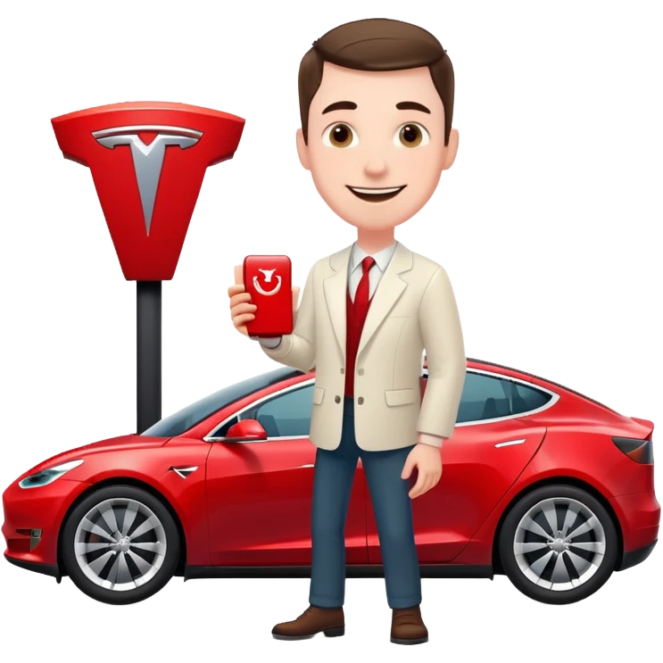 White Smiling man on red Tesla emoji