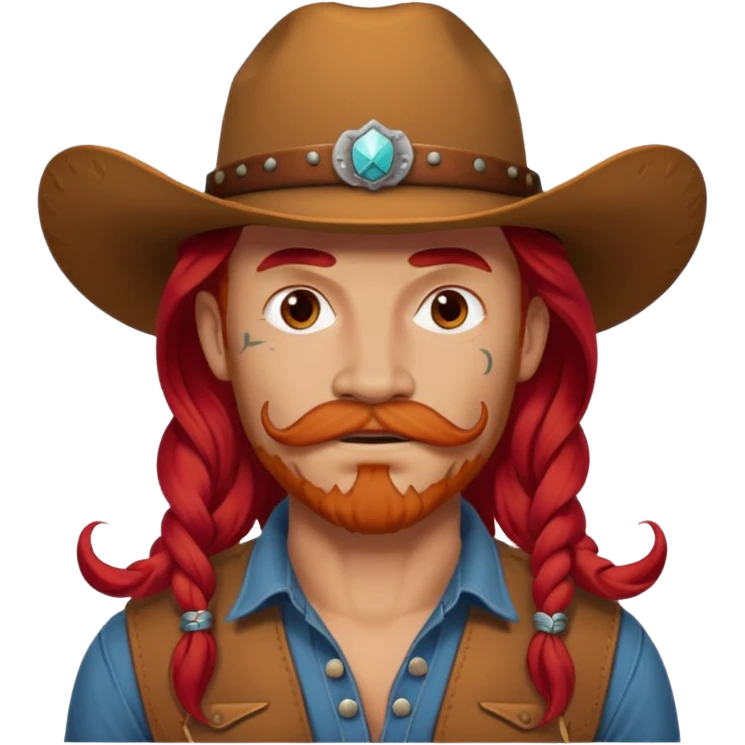 mustached cowboys bead and long red hair with tattoos on face and  emoji