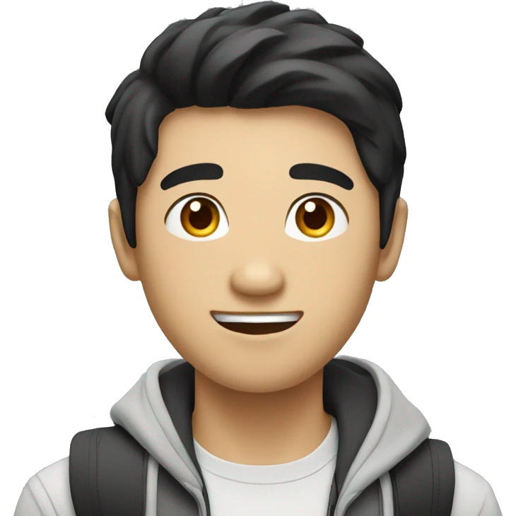 Asian man with black hair, college student holding a laptop emoji