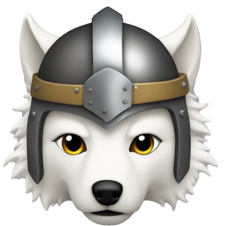 White wolf wearing a viking helmet emoji