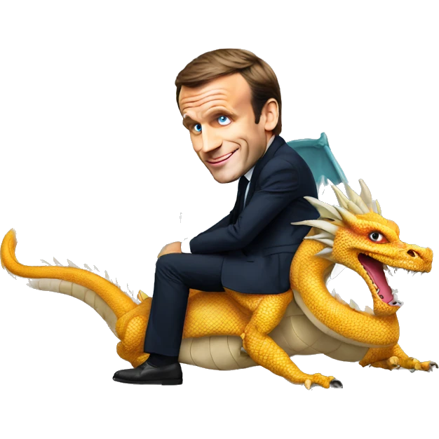 Emmanuel Macron sur un dragon emoji