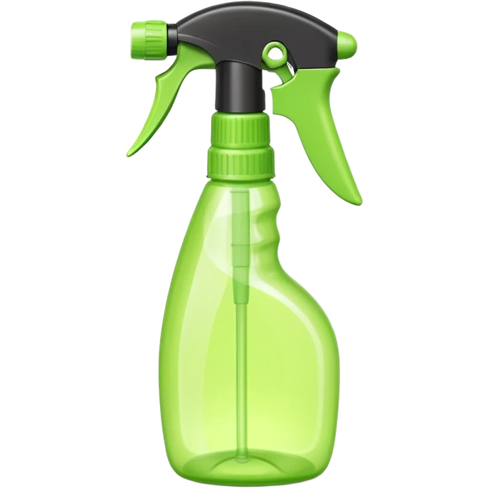 plastic spray bottle with sleek trigger nozzle, slightly curved ergonomic shape, partially transparent or solid-colored lime green, no label, soft lighting, subtle shadows, emoji scale emoji