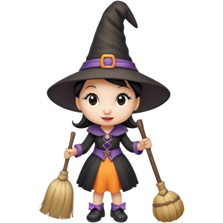 
Minnie as a witch (hat + broom)  cartoon -style/cute and transparent for a sticker emoji