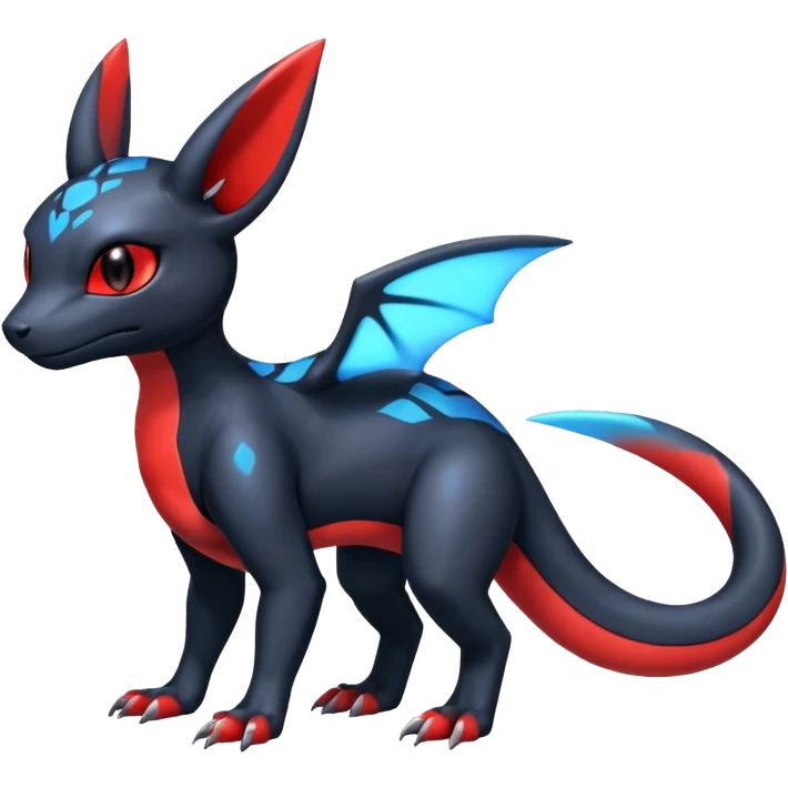Cute Shiny Colorful Guilmon-Salandit-Umbreon-Fakémon-hybrid-creature (full body)  emoji