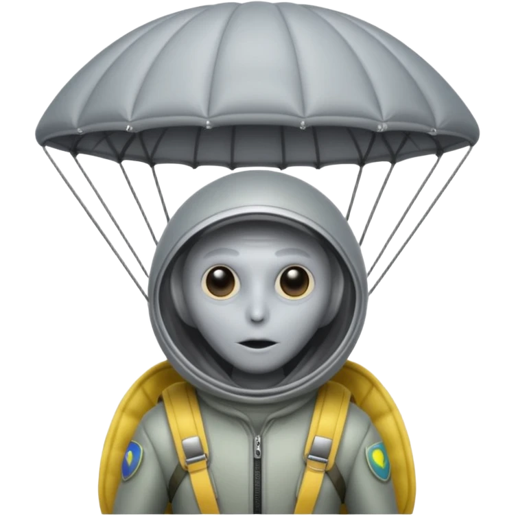 Skydiving gray alien with parachute and UFO emoji