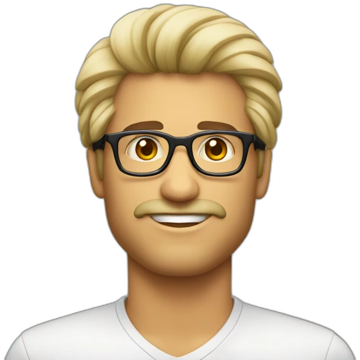 Hombre blanco, cabello mullet con lentes cuadrados  emoji