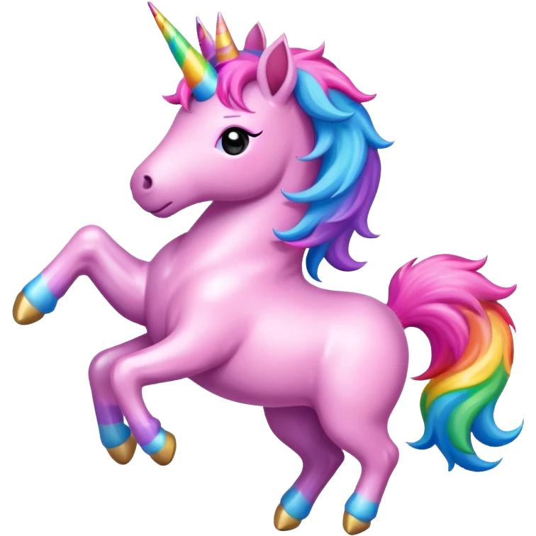 Pink fluffy unicorn dancing in a rainbow emoji