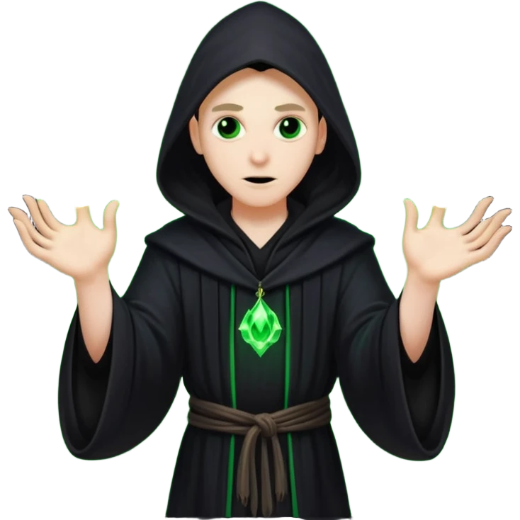 A dark sorcerer in flowing black robes, conjuring eerie green flames emoji