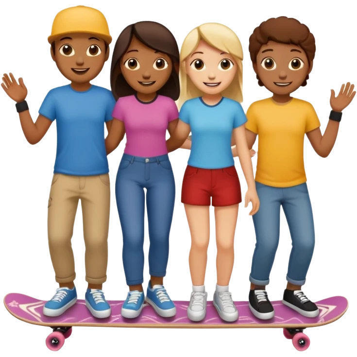 Four people on one long skateboard emoji