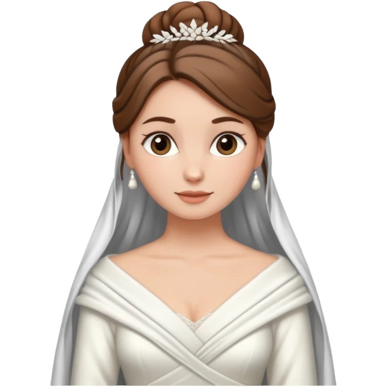 Cuerpo entero, chica blanca, pelo castaño, pelo recogido con mondongos, vestido novia largo con chal invierno emoji