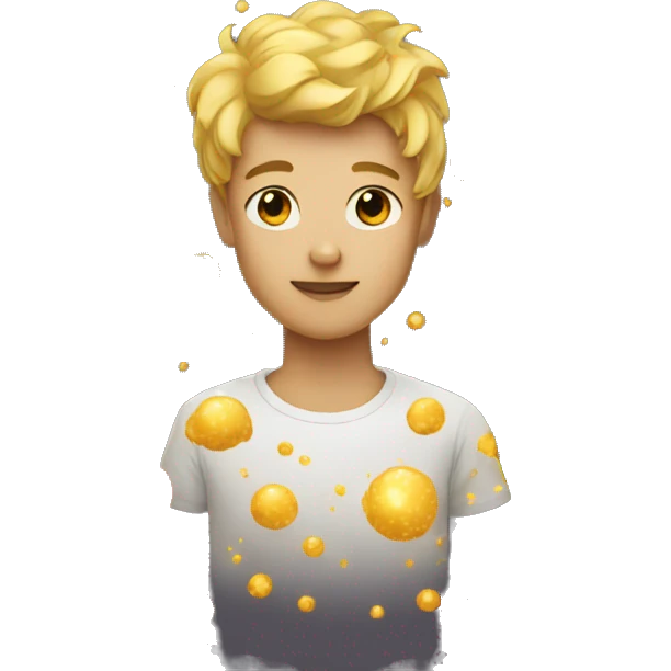 Person wearing t shirt filled with golden galaxies emoji