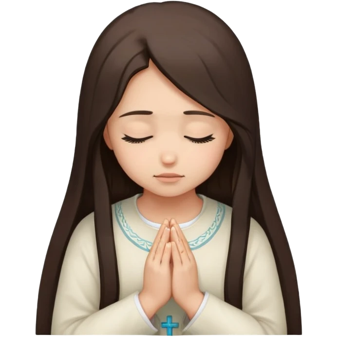 Girl long dark brown hair light medium skin pray head bowed eyes closed emoji