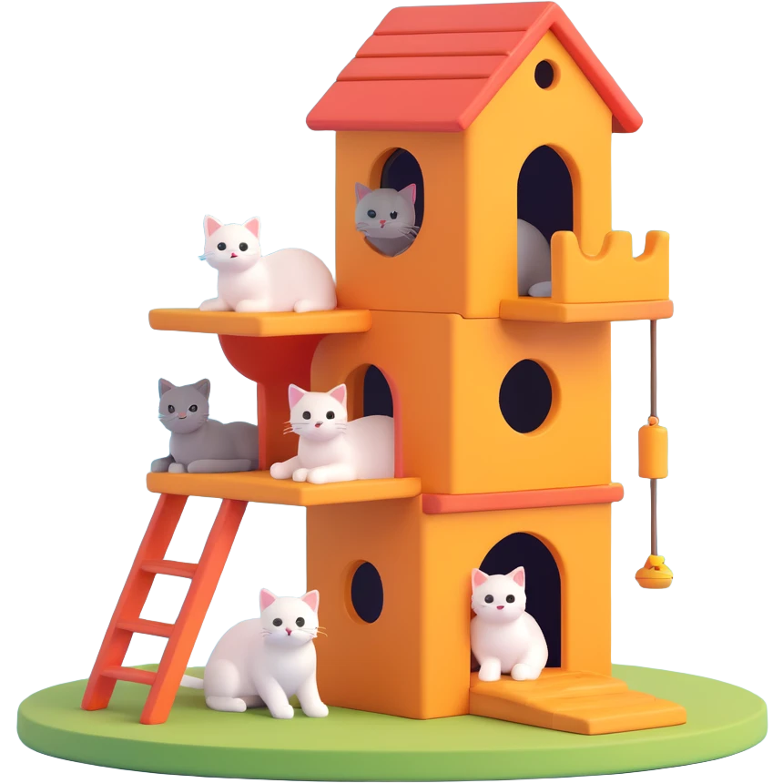 cats relaxing in a vertical playhouse emoji